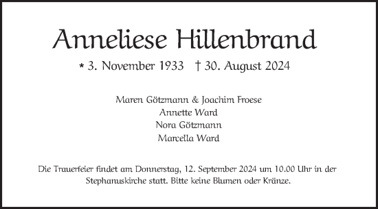 Traueranzeige von Anneliese Hillenbrand von Bergsträßer Anzeiger