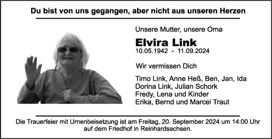 Traueranzeige von Elvira Link von Fränkische Nachrichten