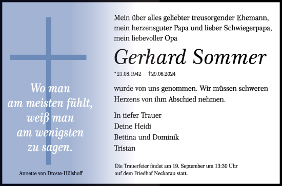 Traueranzeige von Gerhard Sommer von Mannheimer Morgen