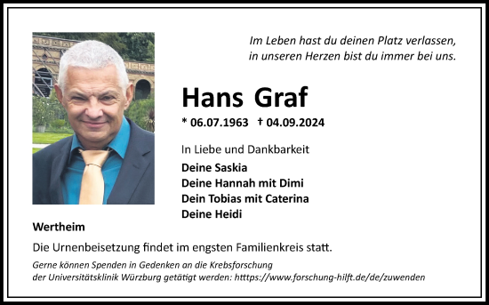 Traueranzeige von Hans Graf von Fränkische Nachrichten