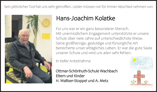 Traueranzeige von Hans-Joachim Kolatke von Fränkische Nachrichten