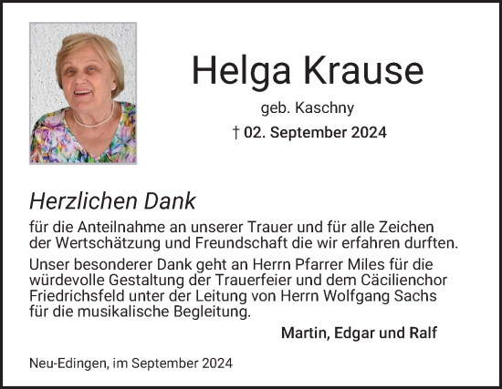 Traueranzeige von Helga Krause von Mannheimer Morgen