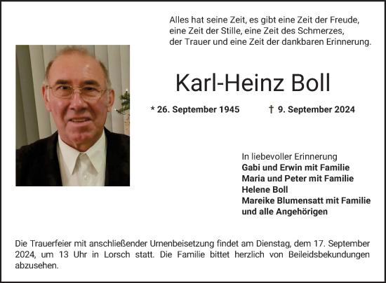 Traueranzeige von Karl-Heinz Boll von Bergsträßer Anzeiger