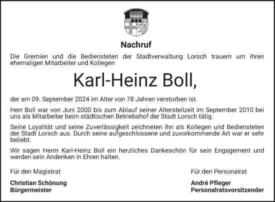 Traueranzeige von Karl-Heinz Boll von Bergsträßer Anzeiger