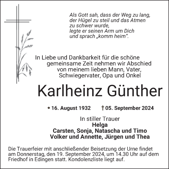 Traueranzeige von Karlheinz Günther von Mannheimer Morgen