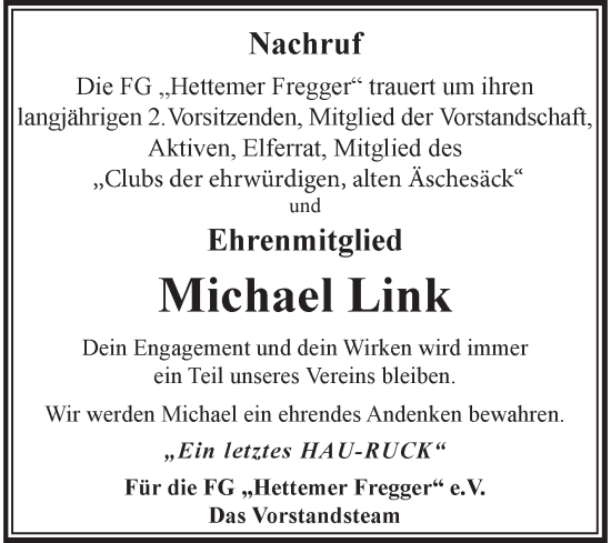 Traueranzeige von Michael Link von Fränkische Nachrichten