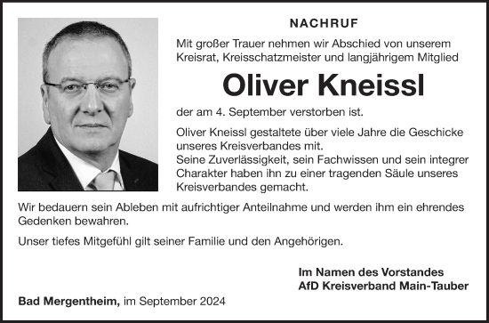 Traueranzeige von Oliver Kneissl von Fränkische Nachrichten