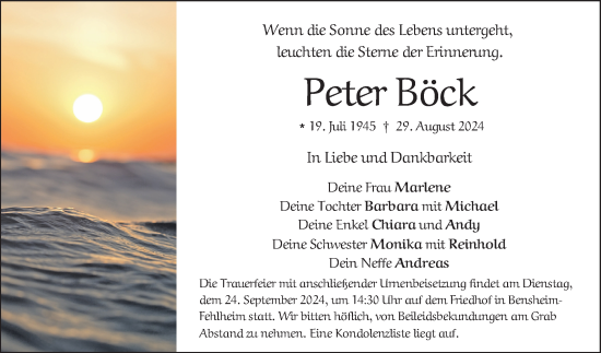 Traueranzeige von Peter Böck von Bergsträßer Anzeiger