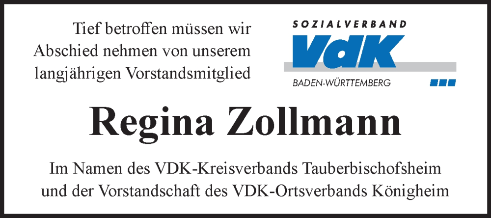  Traueranzeige für Regina Zollmann vom 25.09.2024 aus Fränkische Nachrichten