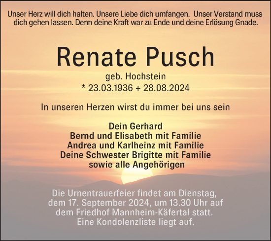 Traueranzeige von Renate Pusch von Mannheimer Morgen