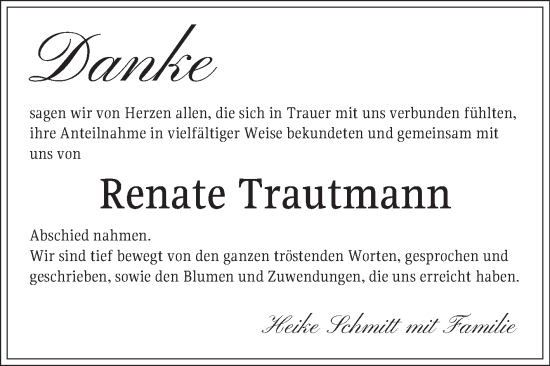 Traueranzeige von Renate Trautmann von Bergsträßer Anzeiger