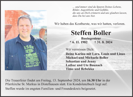 Traueranzeige von Steffen Boller von Fränkische Nachrichten