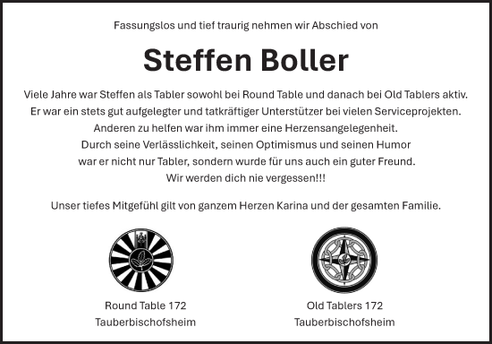 Traueranzeige von Steffen Boller von Fränkische Nachrichten