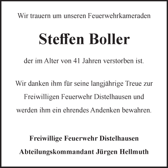 Traueranzeige von Steffen Boller von Fränkische Nachrichten