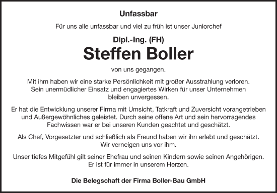 Traueranzeige von Steffen Boller von Fränkische Nachrichten