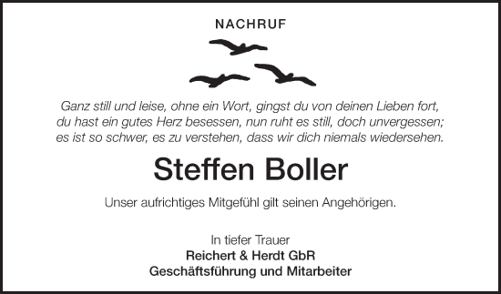 Traueranzeige von Steffen Boller von Fränkische Nachrichten