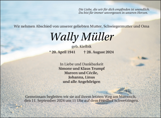 Traueranzeige von Wally Müller von Schwetzinger Zeitung