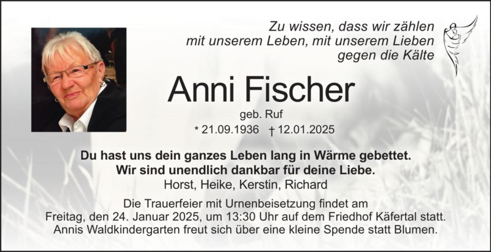  Traueranzeige für Anni Fischer vom 18.01.2025 aus Mannheimer Morgen