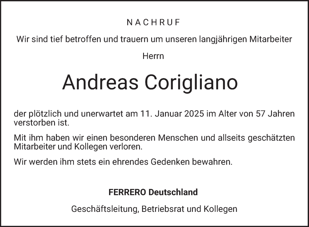  Traueranzeige für Andreas Corigliano vom 25.01.2025 aus Bergsträßer Anzeiger