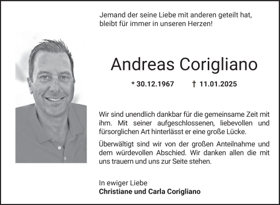 Traueranzeige von Andreas Corigliano von Bergsträßer Anzeiger