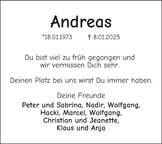 Traueranzeige von Andreas Schott von Mannheimer Morgen