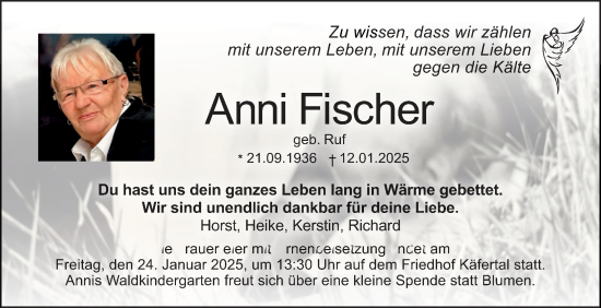 Traueranzeige von Anni Fischer von Mannheimer Morgen