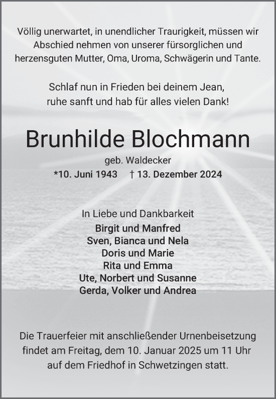 Traueranzeige von Brunhilde Blochmann von Schwetzinger Zeitung