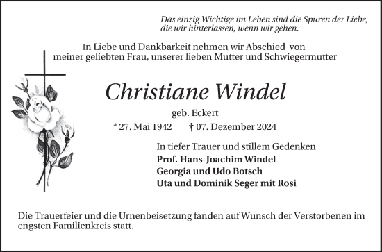 Traueranzeige von Christiane Windel von Mannheimer Morgen