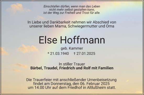 Traueranzeige von Else Hoffmann von Schwetzinger Zeitung