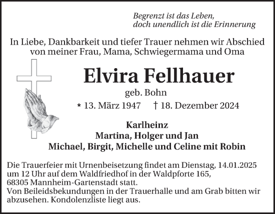 Traueranzeige von Elvira Fellhauer von Mannheimer Morgen