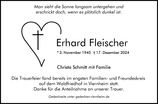 Traueranzeige von Erhard Fleischer von Mannheimer Morgen