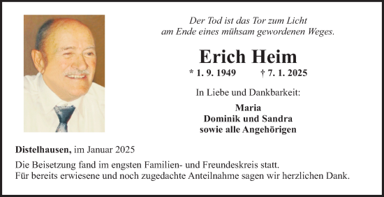 Traueranzeige von Erich Heim von Fränkische Nachrichten