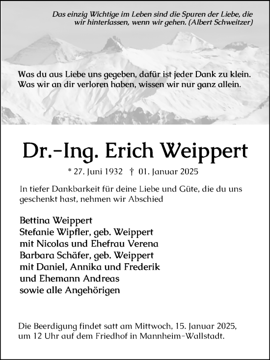 Traueranzeige von Erich Weippert von Mannheimer Morgen