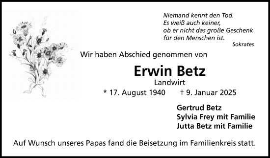 Traueranzeige von Erwin Betz von Mannheimer Morgen