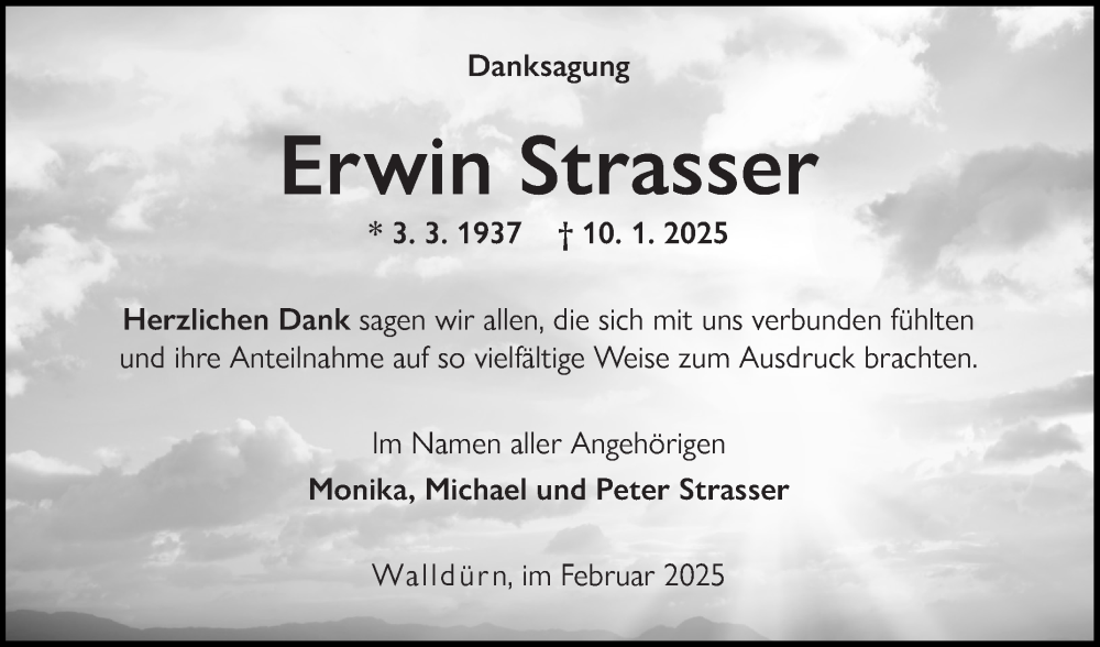  Traueranzeige für Erwin Strasser vom 01.02.2025 aus Fränkische Nachrichten