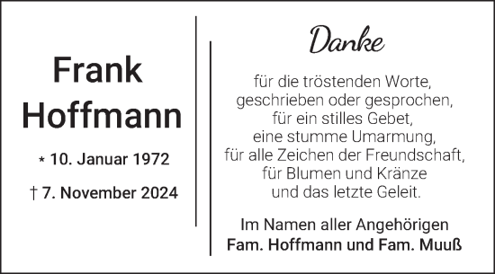 Traueranzeige von Frank Hoffmann von Mannheimer Morgen