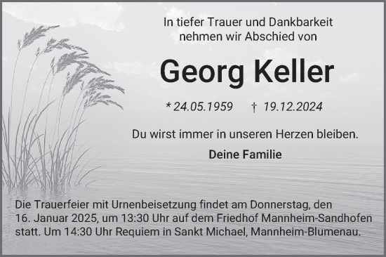 Traueranzeige von Georg Keller von Mannheimer Morgen