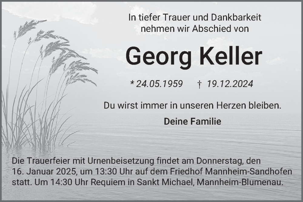  Traueranzeige für Georg Keller vom 04.01.2025 aus Mannheimer Morgen