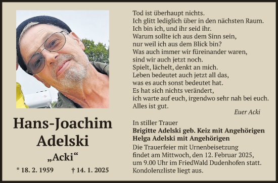 Traueranzeige von Hans-Joachim Adelski von Mannheimer Morgen