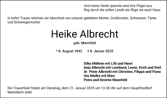 Traueranzeige von Heike Albrecht von Mannheimer Morgen