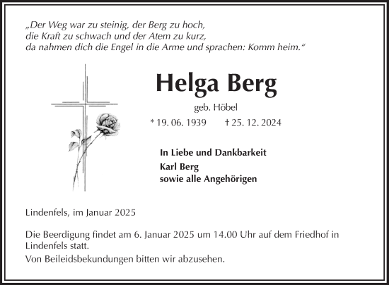 Traueranzeige von Helga Berg von Bergsträßer Anzeiger