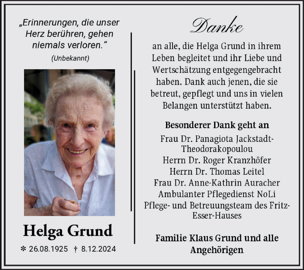  Traueranzeige für Helga Grund vom 20.01.2025 aus Mannheimer Morgen