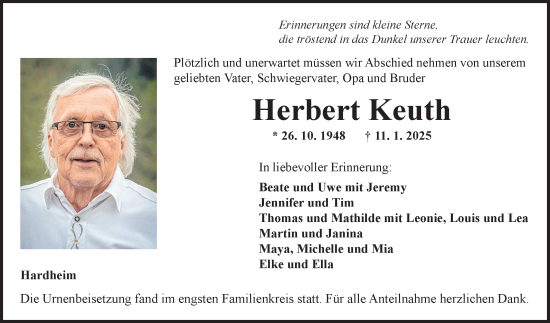 Traueranzeige von Herbert Keuth von Fränkische Nachrichten