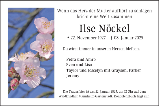 Traueranzeige von Ilse Nöckel von Mannheimer Morgen