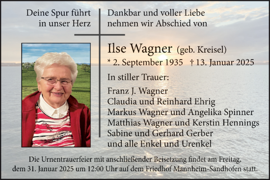 Traueranzeige von Ilse Wagner von Mannheimer Morgen