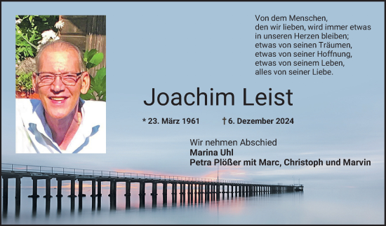 Traueranzeige von Joachim Leist von Mannheimer Morgen