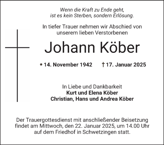 Traueranzeige von Johann Köber von Schwetzinger Zeitung