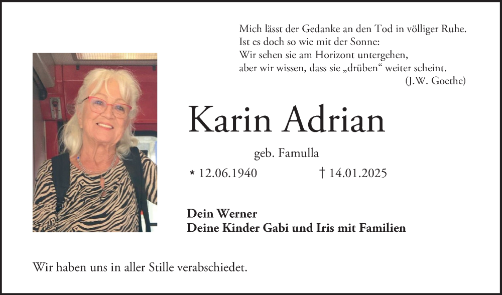  Traueranzeige für Karin Adrian vom 01.02.2025 aus Bergsträßer Anzeiger
