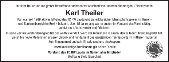 Traueranzeige von Karl Theiler von Fränkische Nachrichten