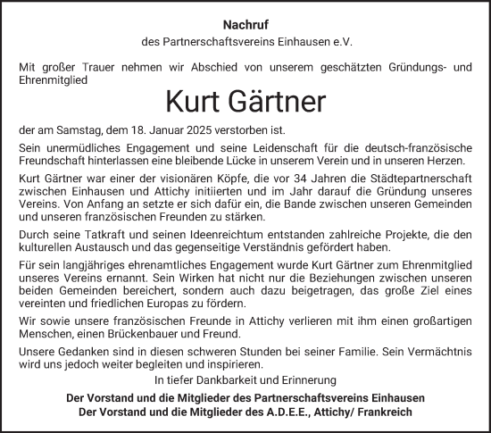Traueranzeige von Kurt Gärtner von Bergsträßer Anzeiger